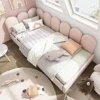 OKWISH Lit Banquette Enfant 90x190 cm - Lit Simple avec Tiroirs en Velours - Rose - Sans Matelas