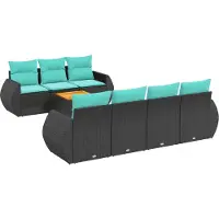Syfax Ensemble de canapé de jardin 8 pcs avec coussins noir résine tressée
