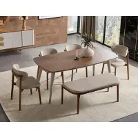 Xl Moebel Gmbh Brillant Ensemble de salle à manger 6pcs Elegant Table de salle à manger Beige 4x Chaises Tabouret