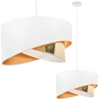 Light11 HOME Asti Lampe À Suspendre Inclinée Blanche 1 Abat-Jour Plat Blanc Doré Ts