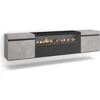 Skraut Home COZY Meuble TV, Banc Télé, 200x35x45cm, Pour les TV jusqu'à 80", Cheminée électrique, Suspendu, Mural, Ciment