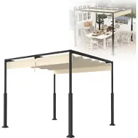 XMTECH Pergola autoportante 3 × 3 m avec toit coulissant, auvent de terrasse en acier, résistant aux UV et imperméable, beige, pavillon de jardin résistant aux intempéries