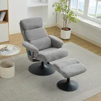 OKWISH Fauteuil Relax Pivotant, Fauteuil avec Massage 5 Points et Chauffage avec Fonction Inclinable et Repose-pieds en Tissu Chenille - Gris