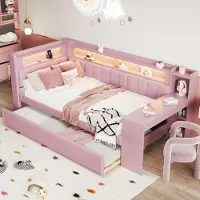 MODFU Lit Gigogne 90x200 cm – Avec Lit Tiroir et Bureau – Sans Matelas – Rose
