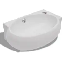 Syfax Vasque de salle de bains céramique blanc avec trou de trop-plein