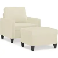 vidaXL Fauteuil avec pouf Crème 60 cm Similicuir