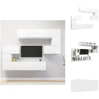 vidaXL Ensemble de 8 meubles TV Blanc Matériau dérivé du bois - Meubles TV