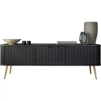 Bettso Meuble TV , table basse pour télévision, façades rainurées sur pieds dorés, modèle ZOVA, couleur noire