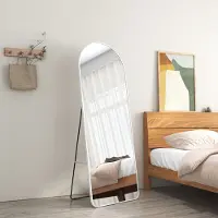 Emke Miroir sur pied 160x60cm Miroir corps entier blanc Cadre aluminium Miroir bombé Miroir d'habillage avec film à fenêtre anti-explosion