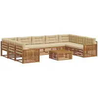 vidaXL Ensemble de canapés d'extérieur , 10 pièces, couleur naturelle et beige, en bois massif d'acacia