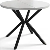 Alpi Möbel AlpiMeble Table de salle à manger ronde LOFT LITEN, table extensible diamètre 90 cm/170 cm, table de salon couleur : blanc, avec pieds en métal de couleur noire