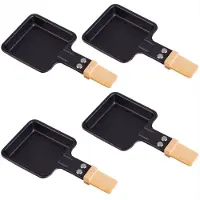 Syntrox Germany 4 ramequins universels pour grill et raclette, de forme rectangulaire, avec poignée en bambou