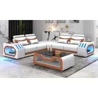 JV Möbel Canapé D'Angle En Cuir De Forme L Blanc Luxe Moderne