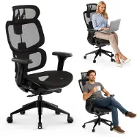 Sense7 Nobu : fauteuil de bureau ergonomique, noir, avec accoudoirs 3D, appui-tête, dossier en résille, fonction bascule, fauteuil de direction, bureau à domicile, charge maximale 130 kg