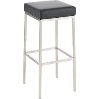 CLP Tabouret de bar Montréal : assise et structure rembourrées en similicuir, repose-pieds noir, structure couleur acier inoxydable