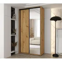 MINIO go for it , armoire VADO, 140 x 235,2 x 60 cm, 2 portes coulissantes (dont 1 miroir), 6 étagères, 2 tringles métalliques, chêne Artisan