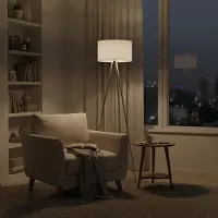 Braytron Lampadaire à 3 pieds 155cm E27 Moderne avec abat-jour Salon Lampadaire Plafonnier Blanc