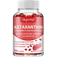 Buporai Astaxanthine + Ashwagandha & Grape Seed Oil Extract (120 gélules) Complément alimentaire, cœur, circulation, système immunitaire, métabolisme, peau
