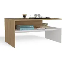 BDW , Table basse, Table de salon moderne avec espace de rangement, Boston, 90×60×45cm, Chêne Artisan / Blanc