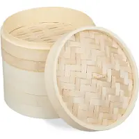 Relaxdays Cuiseur vapeur en bambou , panier vapeur asiatique à 3 étages, pour dim sum, riz, insert pour cuisson vapeur, Ø 24 cm, naturel
