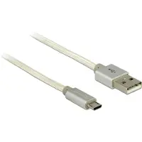 DeLOCK 2m, USB2.0-A/USB2.0 Micro-B, 2 m, USB A, Micro-USB B, USB 2.0, Mâle/Mâle, Argent, Blanc