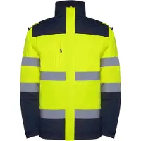 Roly HV9304 | Epsylon Parka Hi-Viz avec bandes réfléchissantes - Couleur : Navy Blue 55/Fluor Yellow 221 - Taille : S