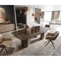 DELIFE Table de salle à manger Edge Boot Céramique Emperador Extra Lucidato Brun foncé 240x120 Troa Métal finition effet Titane