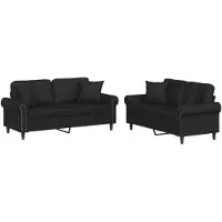 Syfax Ensemble de canapés 2 pcs avec coussins noir similicuir
