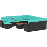 Syfax Ensemble de canapé de jardin 13 pcs avec coussins noir résine tressée