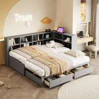 MODFU Canapé Droit Convertible avec Rangement - Lit Gigogne en Bois, Sans Matelas 90/180x190 cm - Gris