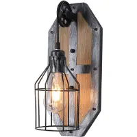 GreatDEshop2021 Applique vintage Applique E27 Bois Fer Cage Lampe industrielle Lampe antique Lumière sans ampoule A+++