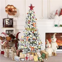 Supfine Sapin de Noël artificiel de 180 cm avec neige, 600 pointes, lumières LED, décorations et support métallique inclus
