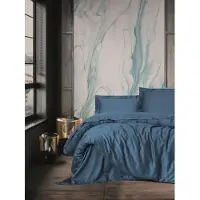 Syfax Parure de Lit Satin, 220 x 240 cm, 100% Coton, Bleu, 2 Taies d'Oreiller 60 x 60 cm