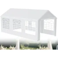 LZQ Tente de réception 3x6 m imperméable & résistante aux UV, pavillon de jardin avec bâche PE et parties latérales, stable & résistant aux intempéries - Blanc - 18 m²