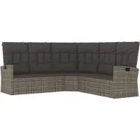 Syfax Canapé d'angle inclinable avec coussins gris résine tressée