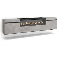 Skraut Home COZY Meuble TV, Banc Télé, 200x35x45cm, Pour les TV jusqu'à 80", Cheminée électrique, Suspendu, Mural, Ciment