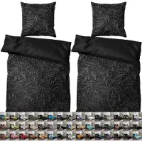 Sanilo : Ensemble de literie 135x200 cm, 100% coton fin, 4 pièces (drap housse, couette, taie d'oreiller 80x80 cm) - Motifs floraux