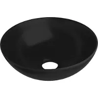 Syfax Lavabo Rond de Salle de Bain, à Poser sur Comptoir, Céramique Noir Mat, Diamètre 280 mm, Hauteur 100 mm, Trou de Vidange 45 mm