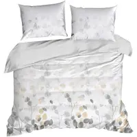 Eurofirany | Linge de lit - Parure de lit - 220 x 200 cm - 100 % coton - blanc - Literie - Motif à feuilles
