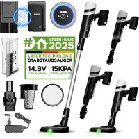 TurboTronic aspirateur balai - AIV6 - aspirateur sans fil 2en1 balai et à main, 15 kPa, brosse laser verte, 120 W, sans sac, pour sols durs, tapis et poils d’animaux