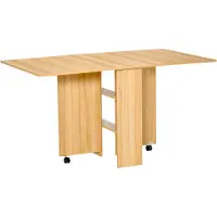 HOMCOM Table pliante de cuisine salle à manger amovible sur roulettes 80L x 140l x 74H cm 2 étagères intégrées en bois coloris bois naturel