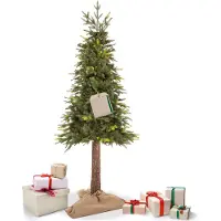 Springos Arbre de Noël artificiel sur tronc 220 cm | Densité Deluxe épicéa naturel | Arbre de Noël artificiel comme un vrai avec un vrai tronc en bois