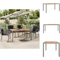 vidaXL Table de jardin avec plateau en bois Gris Poly rotin & bois massif Acacia - Tables de jardin
