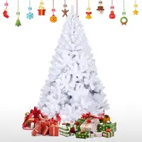 Jiubiaz Arbre de Noël Arbre artificiel Arbre de décoration Arbre de Noël Aiguilles de sapin intérieur/extérieur 210cm Blanc