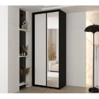 MINIO go for it , armoire VADO, 110x235,2x60 cm, 2 portes coulissantes (1 miroir), 6 étagères, 2 tringles métalliques, noir/blanc mat