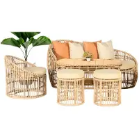 AEA 5tlg Gartenmöbel Sofagarnitur Tisch Hocker Sessel Veranda Sitzgruppen Modern