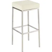 CLP Tabouret de bar Montréal, assise et structure rembourrées en similicuir, avec repose-pieds. Couleur : crème. Structure : acier inoxydable