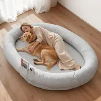 Vevor Lit pour Chien Humain 178x120x24 cm Panier Géant pour Chien en Mousse à Mémoire de Forme Orthopédique avec Poche Latérale