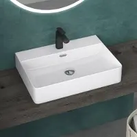 Doporro Lavabo à Poser Blanc Vasque Suspendu en Céramique Lave Mains Rectangulaire de Qualité pour Salle de Bain 50x42x12cm Meissen201-500