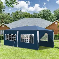 Vigevee Pavillon de jardin 3 x 6 m avec 4 parois latérales, tente portable imperméable avec tiges en spirale, bleu